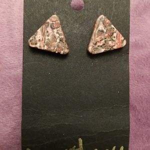 Natural Leopard Jasper Triangle Post Earrings - handmade one of a kind.